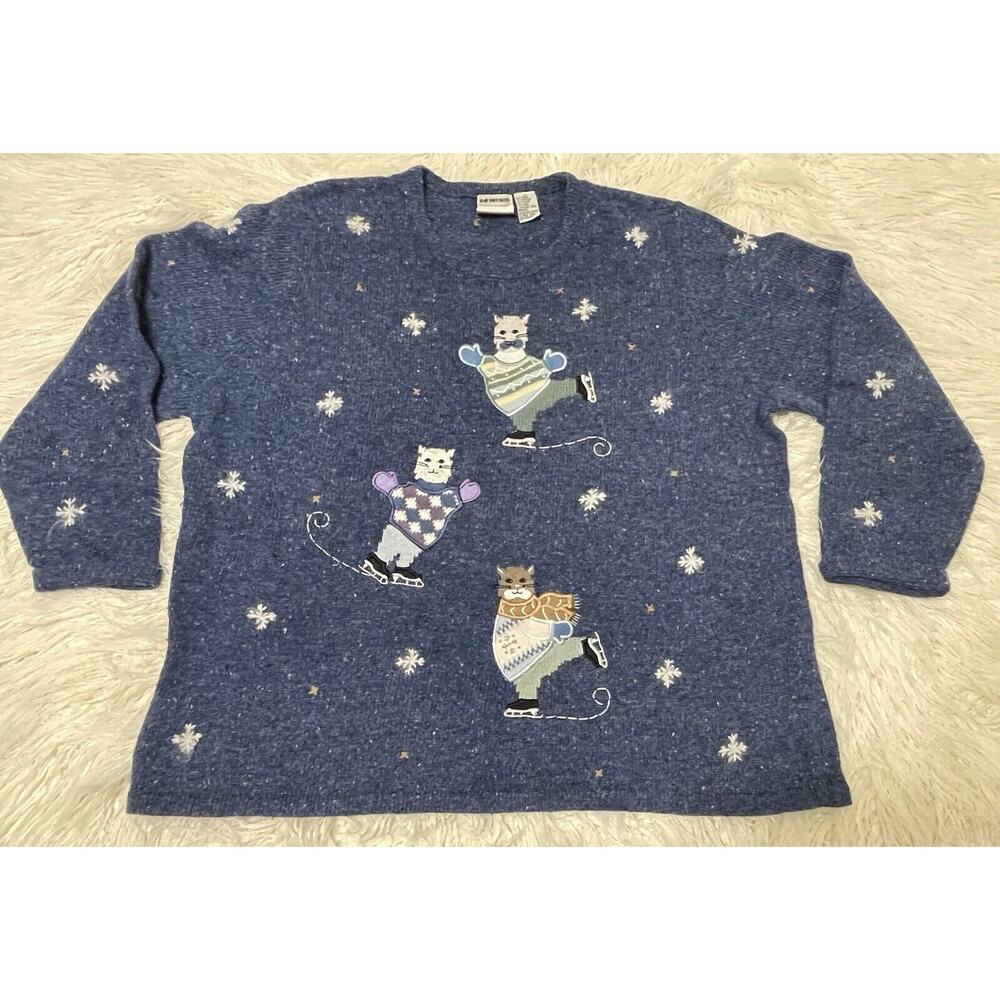 Novelty Holiday Winter Sweater CATS ice skating Volup 1X
